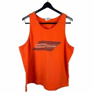 Vintage 90s Tommy Hilfiger Athletics Sport Center Logo Orange Tank Shirt Size XL